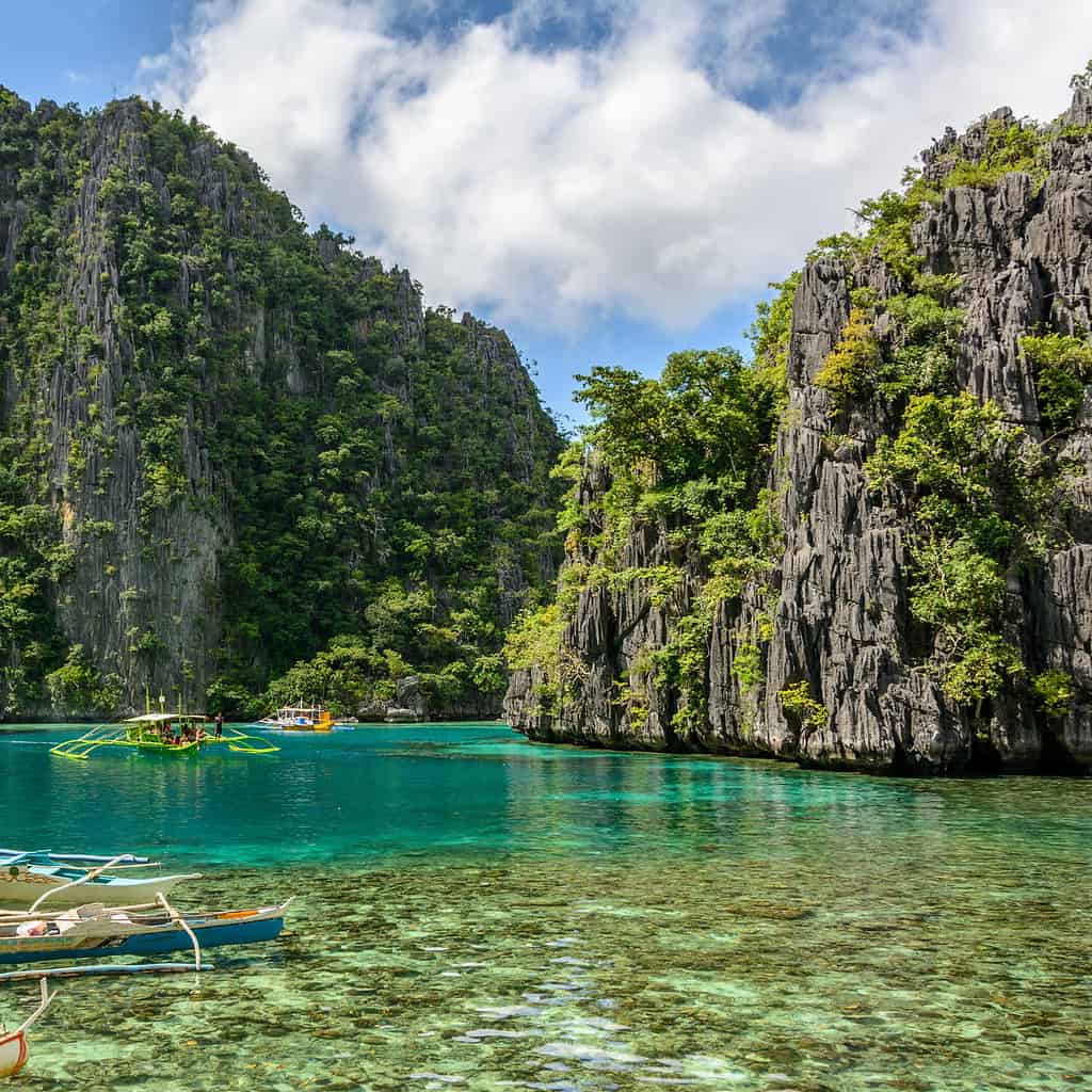 Philippine boats in the lagoon of Coron Island, Palawan, Philippines. Asia